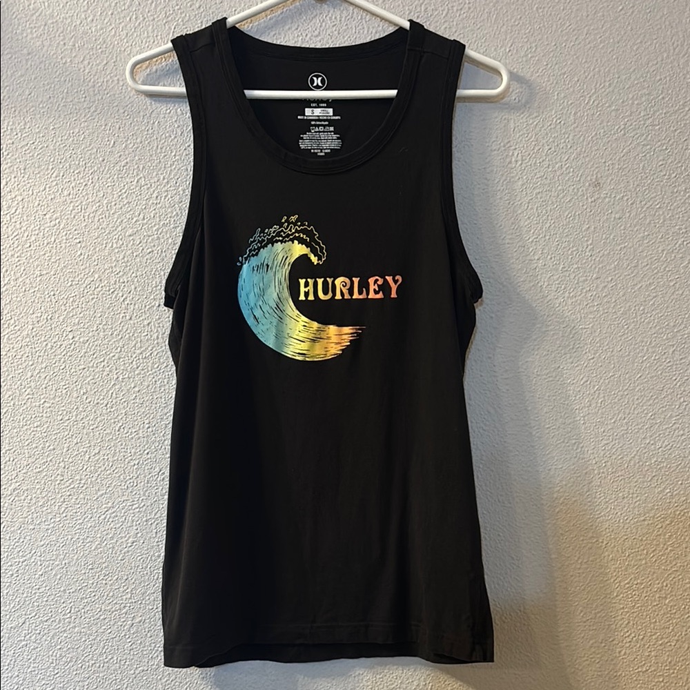 Hurley Black Tank Top with Colorful Wave Logo